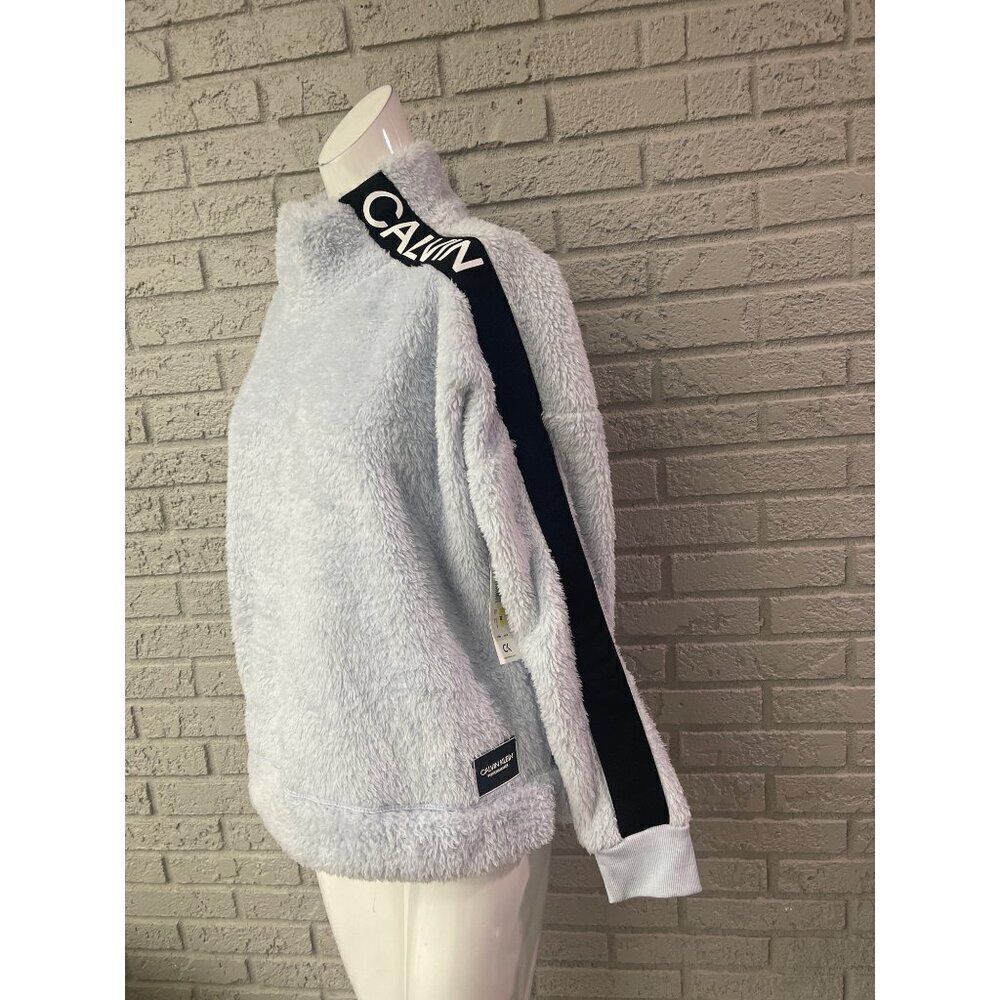 Calvin Klein Women Mock Neck Baby Blue Faux Fur Sweater Size M NWT
